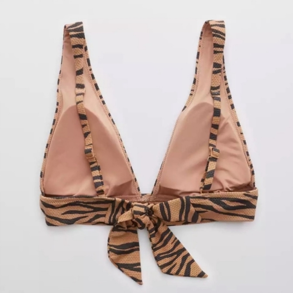 Aerie Pique Triangle Bikini Top Brown Black Zebra Stripes Medium - Picture 4 of 9